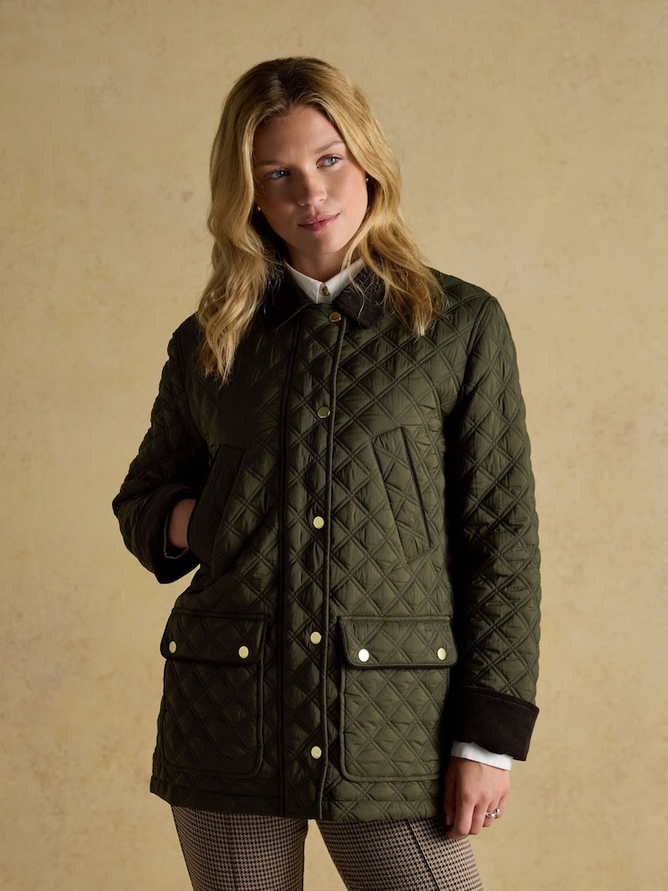 Beatrix Khaki Green Showerproof Diamond Quilted Coat - Image 1 of 12
