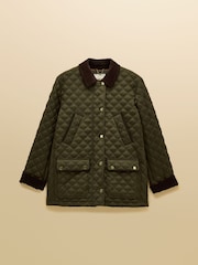 Joules Beatrix Khaki Green Showerproof Diamond Quilted Coat - Image 13 of 13