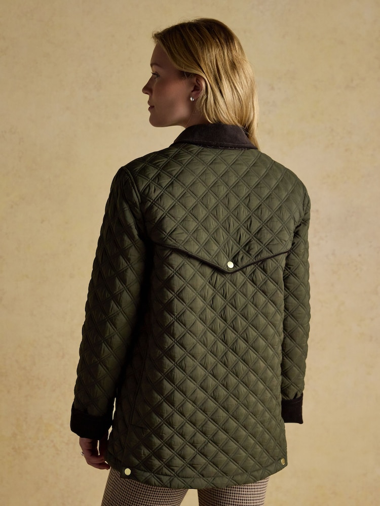 Beatrix Khaki Green Showerproof Diamond Quilted Coat - Image 2 of 12