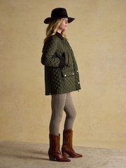Beatrix Khaki Green Showerproof Diamond Quilted Coat - Image 3 of 12