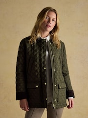 Beatrix Khaki Green Showerproof Diamond Quilted Coat - Image 4 of 12