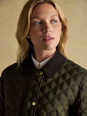 Beatrix Khaki Green Showerproof Diamond Quilted Coat - Image 5 of 12