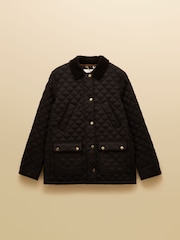 Joules Beatrix Black Showerproof Diamond Quilted Coat - Image 12 of 12