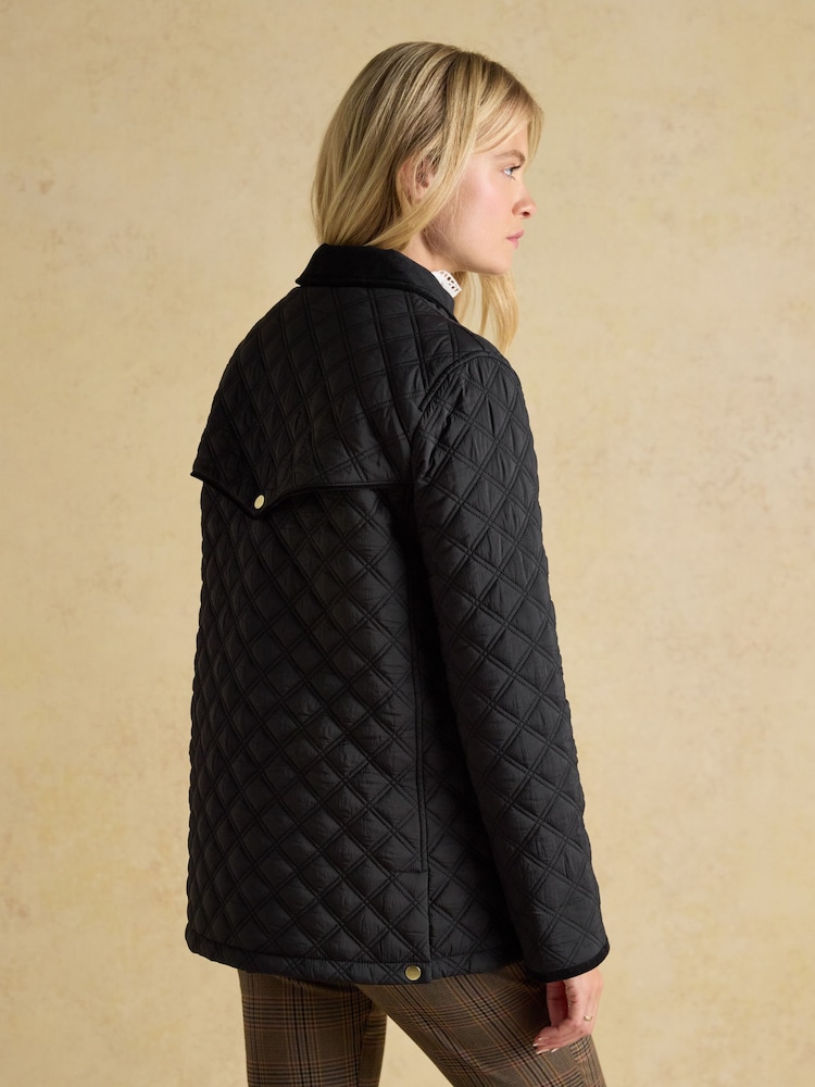 Joules Beatrix Black Showerproof Diamond Quilted Coat - Image 2 of 11 Joules Beatrix Black Showerproof Diamond Quilted Coat - Image 2 of 11