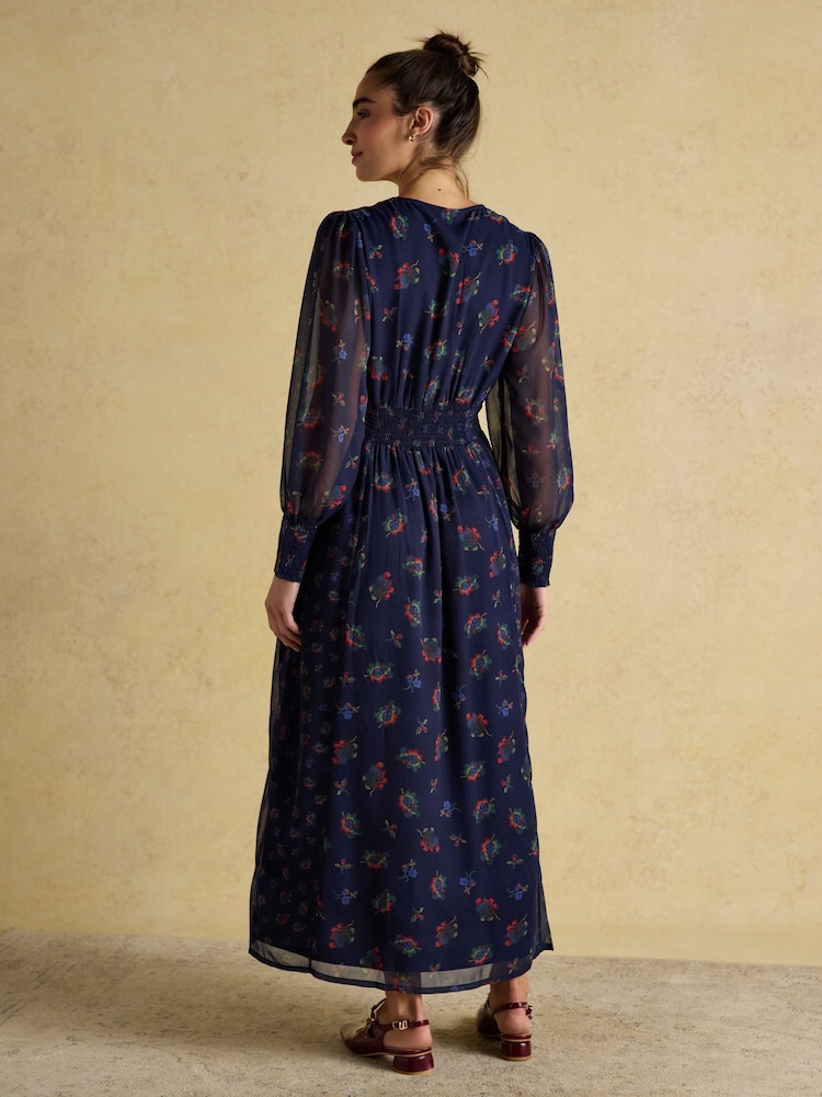 Joules Allegra Navy Ruched Hotchpotch Wrap Dress - Image 2 of 9 Joules Allegra Navy Ruched Hotchpotch Wrap Dress - Image 2 of 9