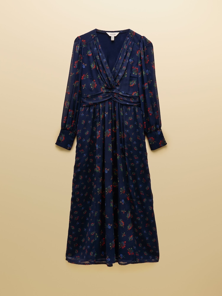 Joules Allegra Navy Ruched Hotchpotch Wrap Dress - Image 9 of 9 Joules Allegra Navy Ruched Hotchpotch Wrap Dress - Image 9 of 9