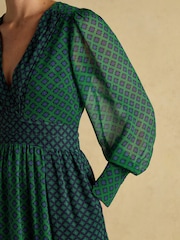 Joules Allegra Green Ruched Hotchpotch Wrap Dress - Image 7 of 10