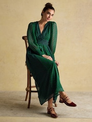 Joules Allegra Green Ruched Hotchpotch Wrap Dress - Image 9 of 10