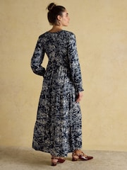 Joules Edna Navy Shirred Midi Dress - Image 2 of 9