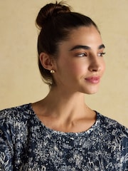 Joules Edna Navy Shirred Midi Dress - Image 3 of 9