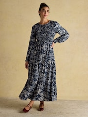 Joules Edna Navy Shirred Midi Dress - Image 6 of 9