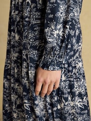 Joules Edna Navy Shirred Midi Dress - Image 7 of 9
