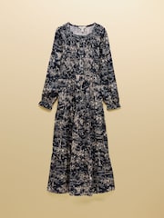 Joules Edna Navy Shirred Midi Dress - Image 9 of 9