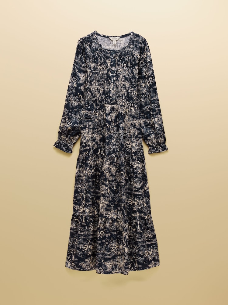 Joules Edna Navy Shirred Midi Dress - Image 9 of 9
