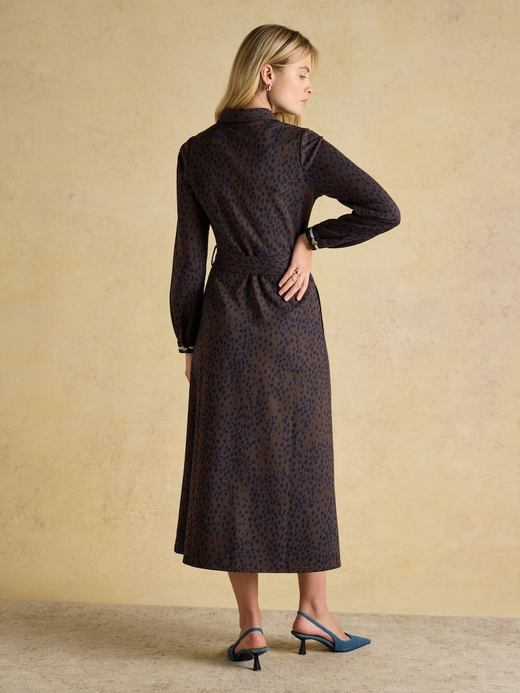 Joules Louisa Brown Spot Tie Waist Ponte Dress - Image 2 of 8 Joules Louisa Brown Spot Tie Waist Ponte Dress - Image 2 of 8