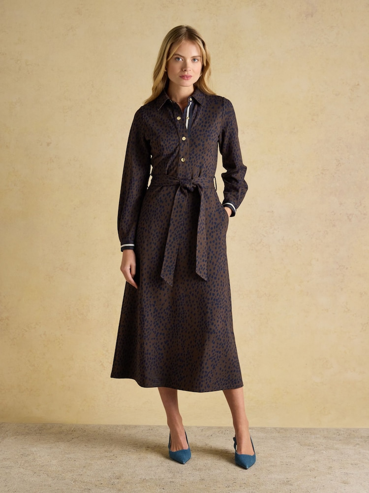 Buy Joules Louisa Brown Spot Tie Waist Long Sleeve Ponte Dress from Next USA