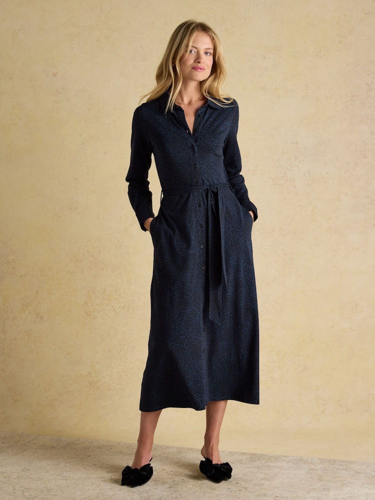 Joules Theodora Cotton Rich Blue Jersey Shirt Dress - Image 1 of 7