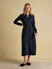Joules Theodora Cotton Rich Blue Jersey Shirt Dress - Image 4 of 7