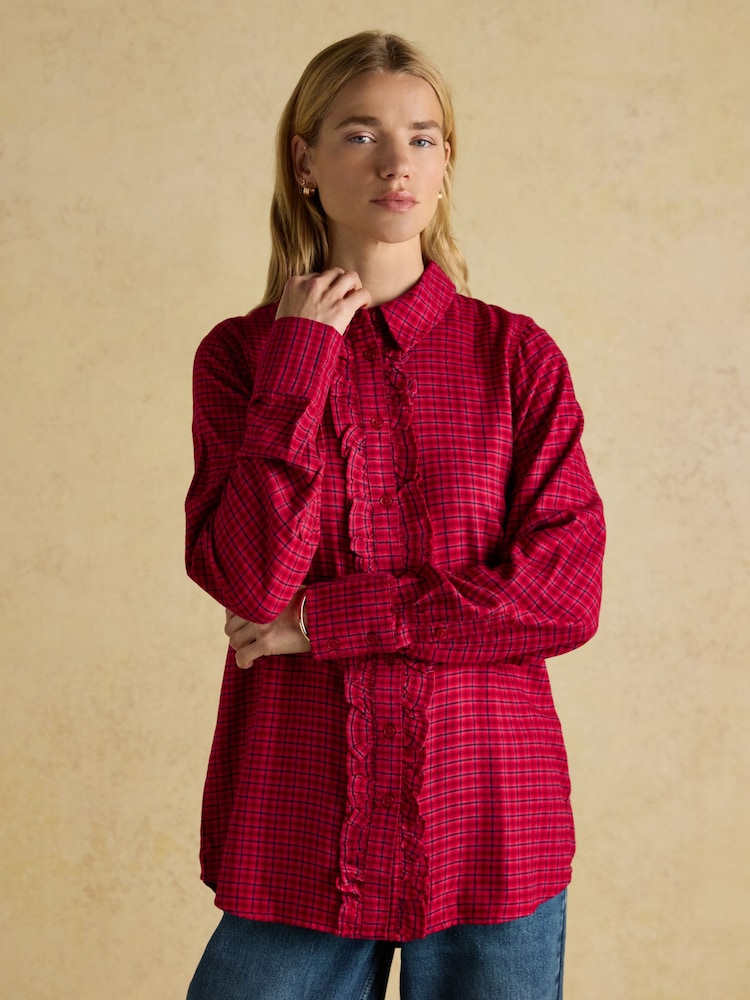 Joules Selene Red Brushed Ruffle Shirt - Image 1 of 8