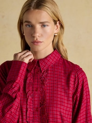 Joules Selene Red Brushed Ruffle Shirt - Image 4 of 8