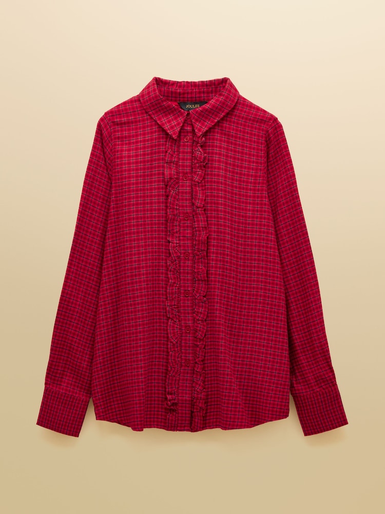 Joules Selene Red Brushed Ruffle Shirt - Image 8 of 8