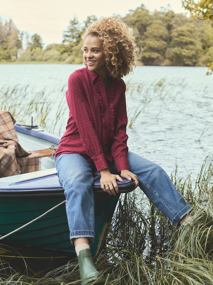 Joules Selene Navy Brushed Ruffle Shirt - Image 2 of 3 Joules Selene Navy Brushed Ruffle Shirt - Image 2 of 3