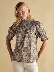 Verde - Joules Silvia Frill Neck Smocked Blouse - Imagem 1 de 9