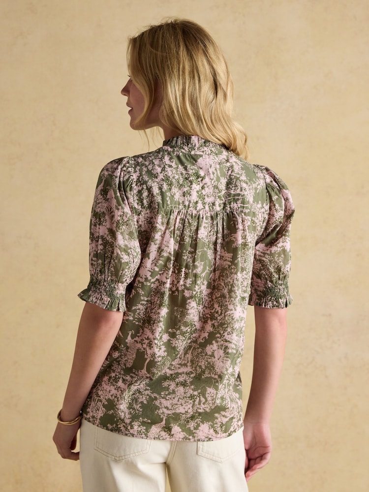 Verde - Joules Silvia Frill Neck Smocked Blouse - Imagem 2 de 9