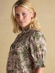 Verde - Joules Silvia Frill Neck Smocked Blouse - Imagem 4 de 9