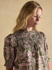Verde - Joules Silvia Frill Neck Smocked Blouse - Imagem 5 de 9