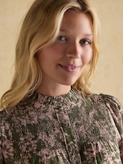 Verde - Joules Silvia Frill Neck Smocked Blouse - Imagem 7 de 9