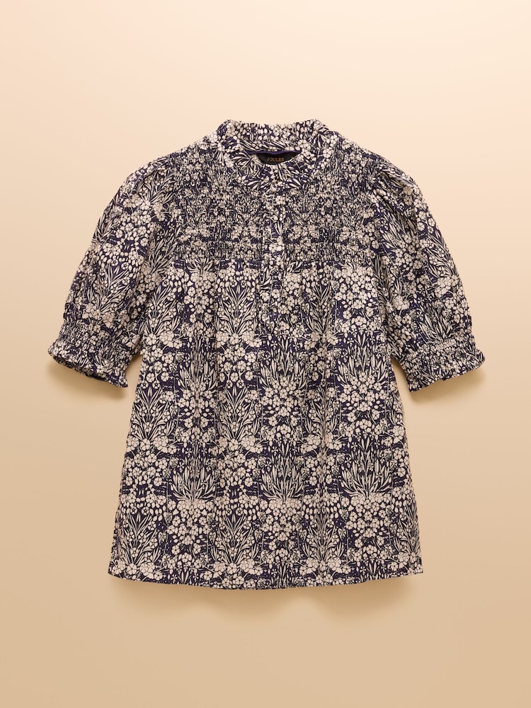Azul - Joules Silvia Frill Neck Smocked Blouse - Imagem 7 de 7
