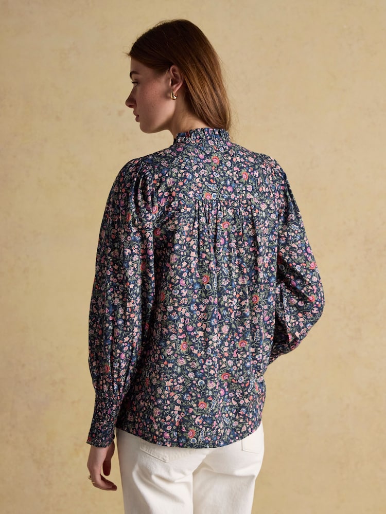 Joules Silvia Multi Long Sleeved Frill Neck Smocked Blouse - Image 2 of 8 Joules Silvia Multi Long Sleeved Frill Neck Smocked Blouse - Image 2 of 8