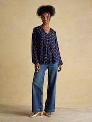 Joules Ava Navy Popover Blouse - Image 4 of 8