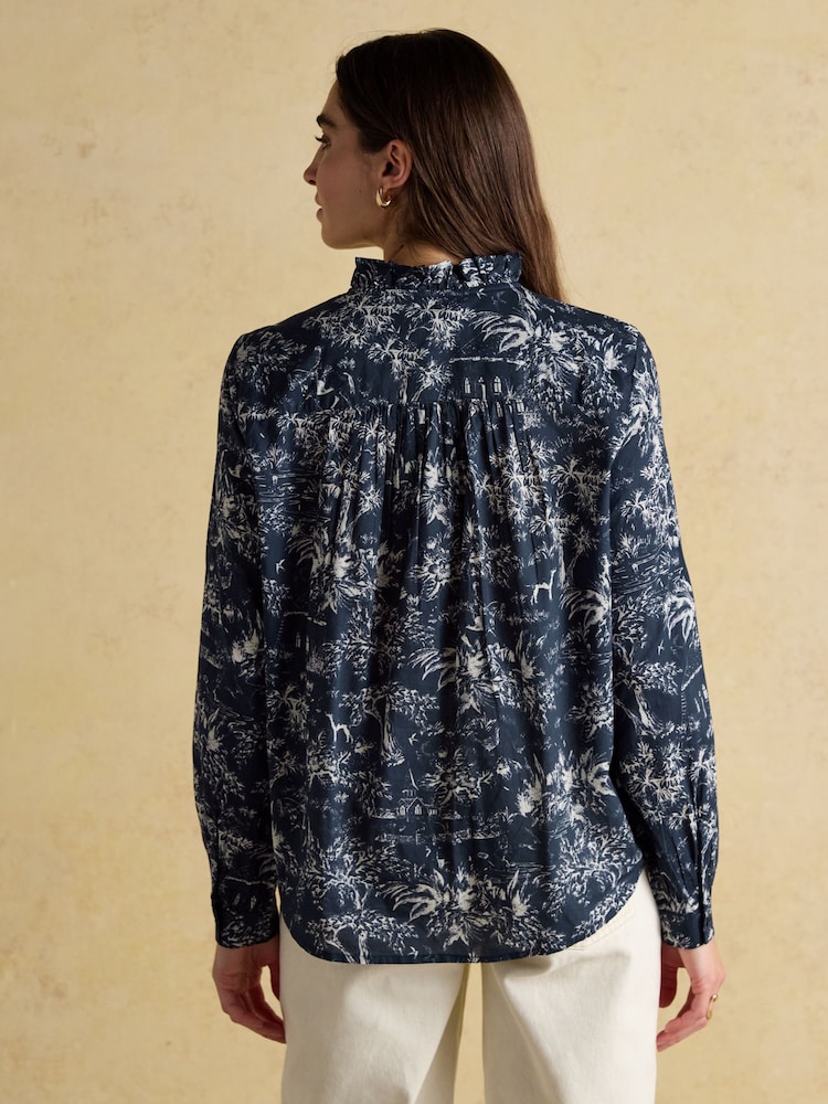 Melanie Navy/White Ruffle Blouse - Image 2 of 8 Melanie Navy/White Ruffle Blouse - Image 2 of 8