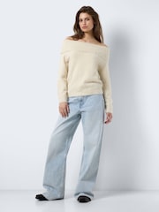 NOISY MAY White Knitted Long Sleeve Off Shoulder Jumper - Image 1 of 6