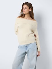 NOISY MAY White Knitted Long Sleeve Off Shoulder Jumper - Image 3 of 6
