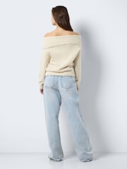 NOISY MAY White Knitted Long Sleeve Off Shoulder Jumper - Image 4 of 6