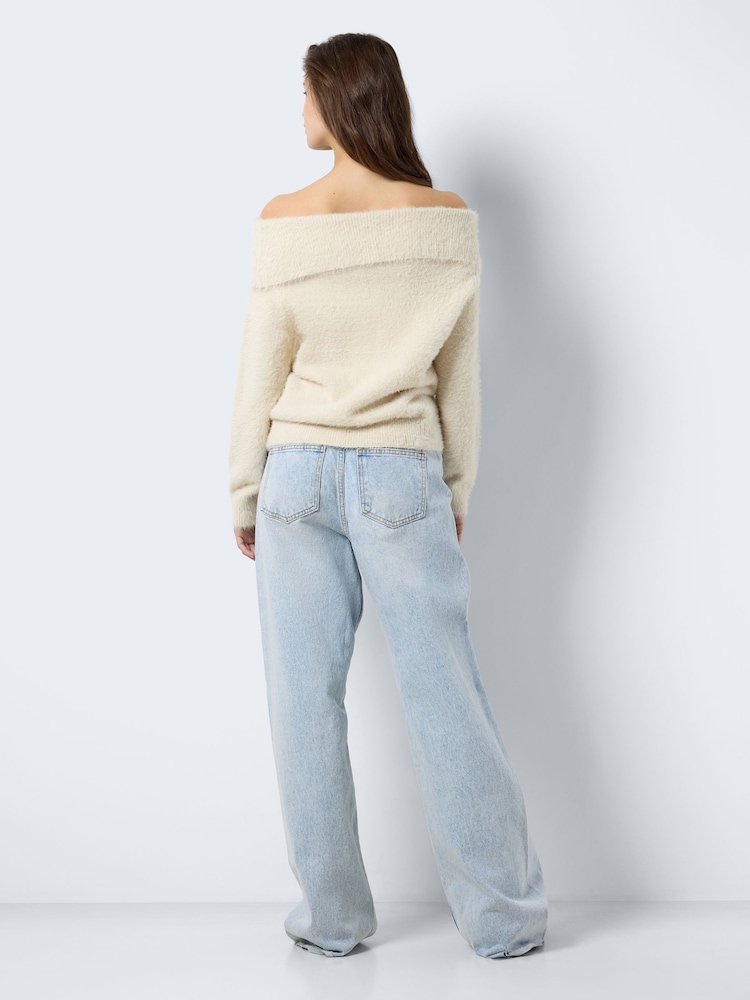 NOISY MAY White Knitted Long Sleeve Off Shoulder Jumper - Image 4 of 6