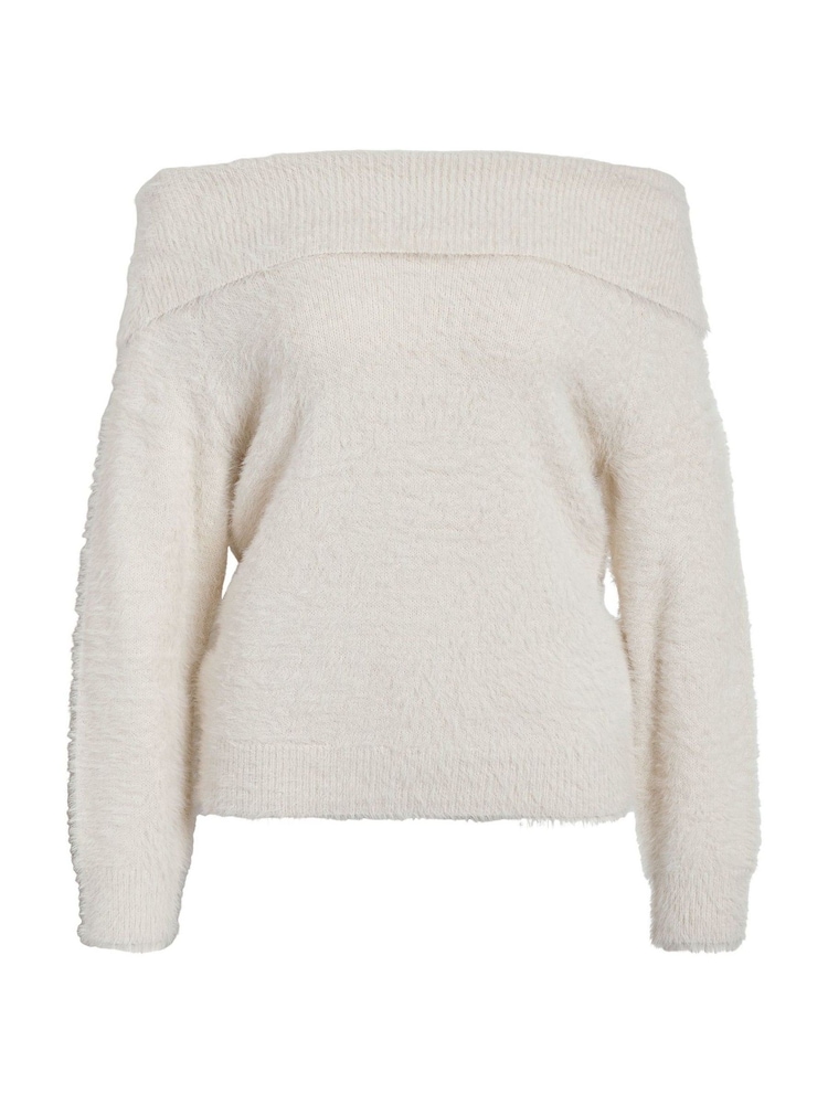 NOISY MAY White Knitted Long Sleeve Off Shoulder Jumper - Image 6 of 6
