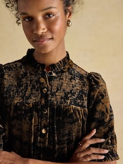 Black Toile - Joules Silvia Smocked Velvet Short Sleeve Blouse - Slika 6 iz 8