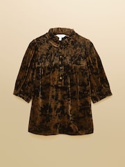Black Toile - Joules Silvia Smocked Velvet Short Sleeve Blouse - Slika 8 iz 8