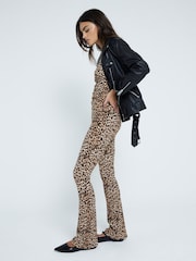 River Island Leopard/Black 2 Pack Rib Flare Leggings - Image 3 of 6