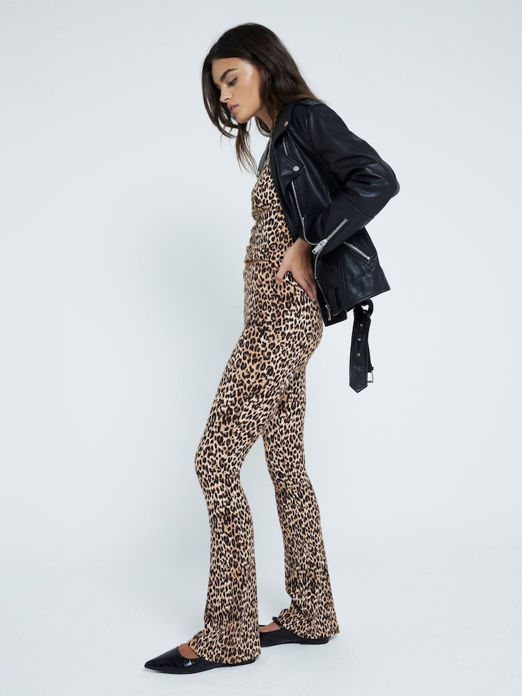 River Island Leopard/Black 2 Pack Rib Flare Leggings - Image 3 of 6