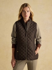 Minx Brown Showerproof Diamond Quilted Gilet with Adjustable Waist - Image 1 of 11