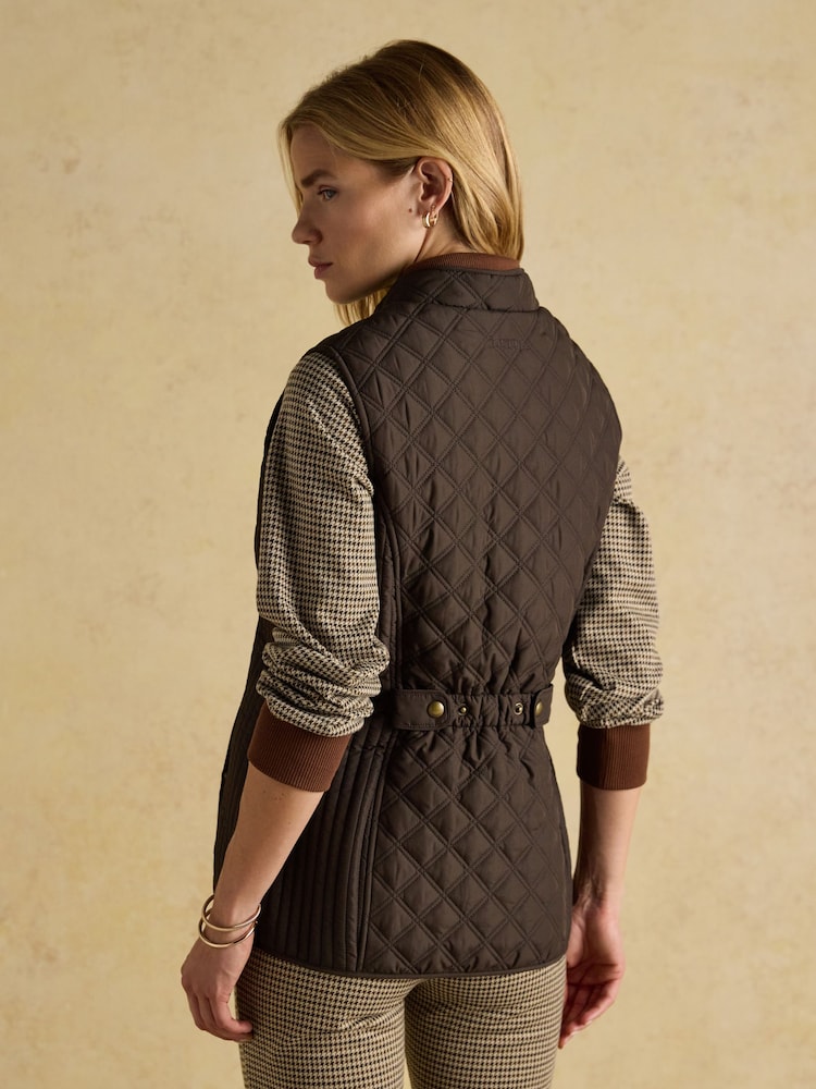 Minx Brown Showerproof Diamond Quilted Gilet with Adjustable Waist - Image 2 of 11 Minx Brown Showerproof Diamond Quilted Gilet with Adjustable Waist - Image 2 of 11