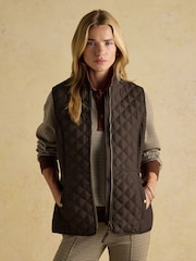 Minx Brown Showerproof Diamond Quilted Gilet with Adjustable Waist - Image 4 of 11