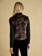 Joules Venetia Black/Gold Tie Front Quilted Velvet Gilet - Image 2 of 8