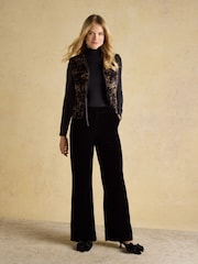 Joules Venetia Black/Gold Tie Front Quilted Velvet Gilet - Image 3 of 8