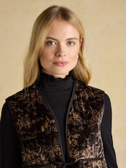 Joules Venetia Black/Gold Tie Front Quilted Velvet Gilet - Image 5 of 8